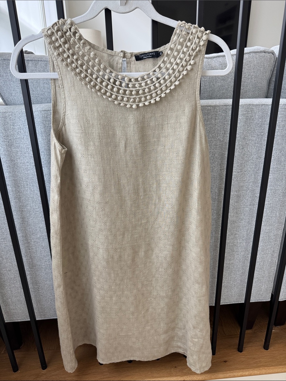 Sleeveless Beaded-Trim Shift Dress — Cream